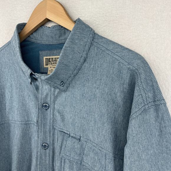 DULUTH TRADING Shirt Mens XLT Tall Stripe Button Up Vented Roll Tab Sleeve Blue - Picture 5 of 16